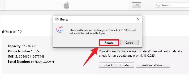 Click Restore Not Update