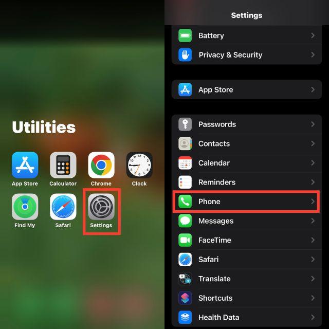 phone on settings