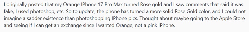 Iphone 17 Pro Cosmic Orange Turning Pink