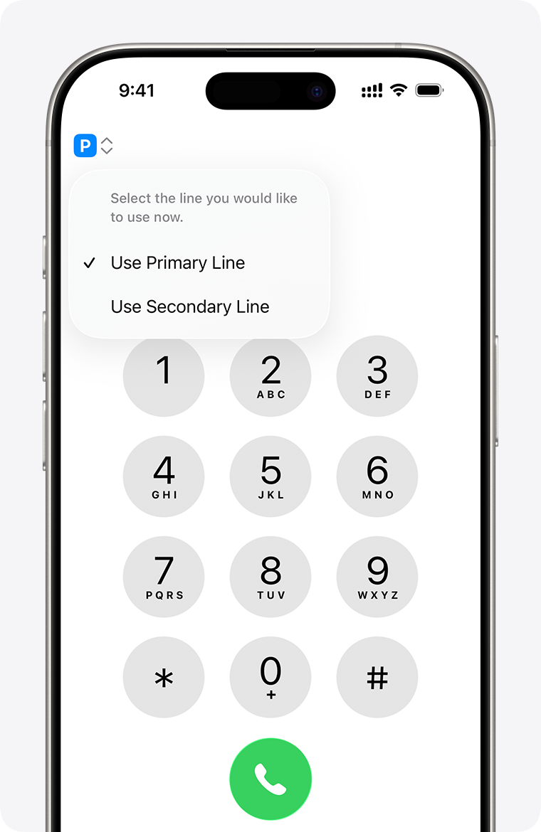 Calling line selection on an iPhone with Dual SIM.