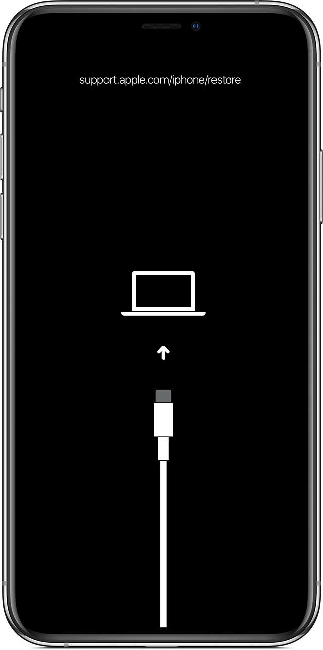iPhone recovery-mode connect-to-computer screen.