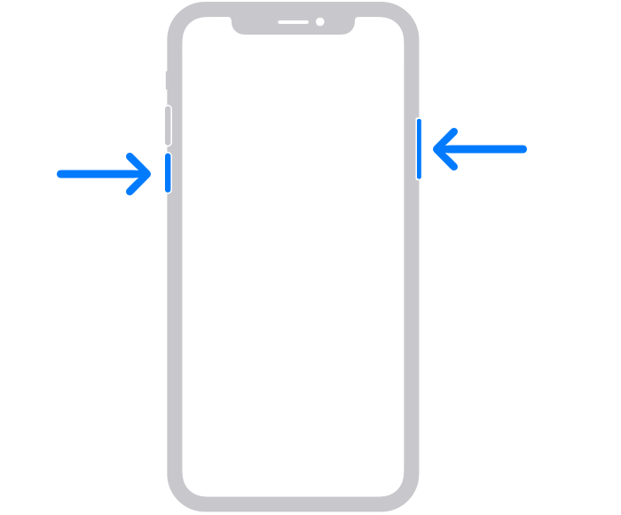 أزرار جانبية وأزرار صوت تستخدم لإعادة تشغيل iPhone مزود بـ Face ID.