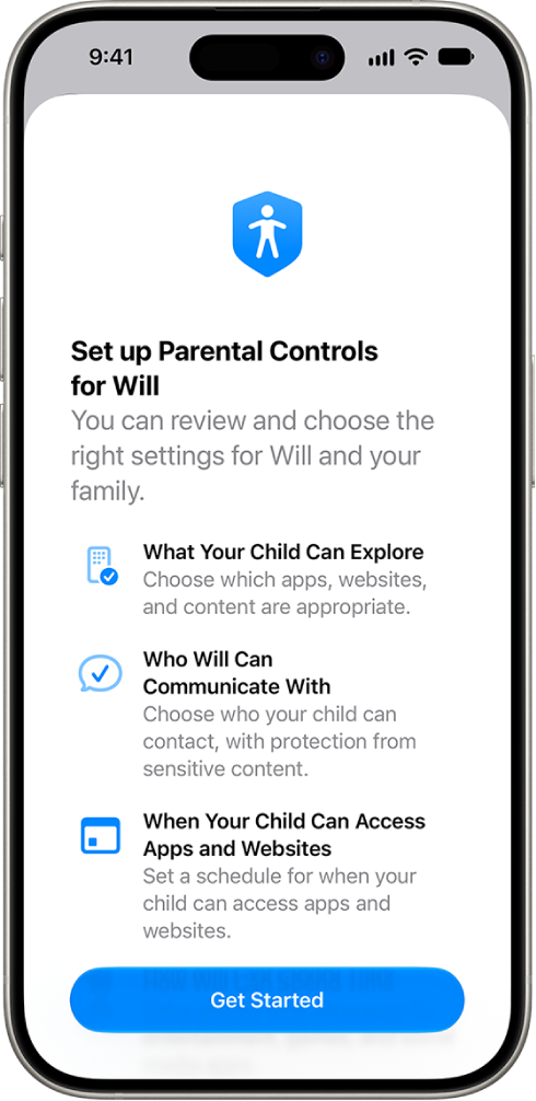 Parental Controls setup screen with the Get Started option.