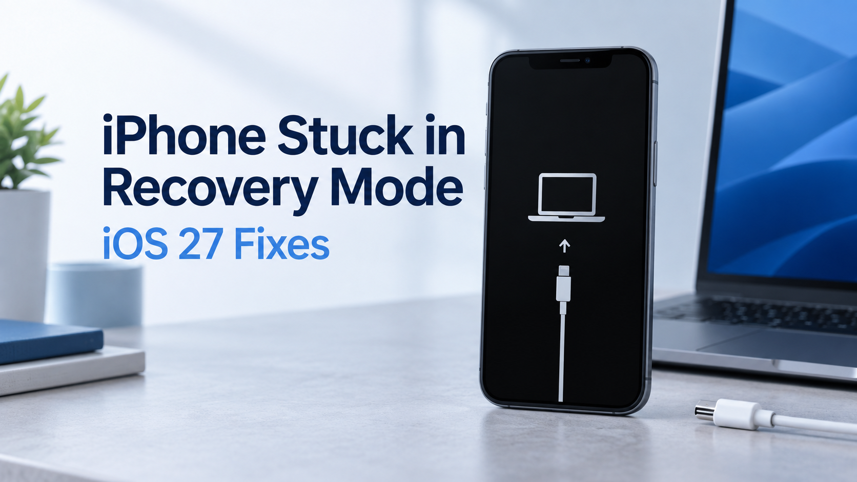 iPhone showing the connect-to-computer recovery screen.