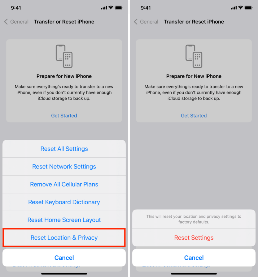 reset location on iphone