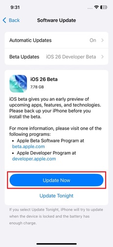 iOS 27 Beta Update konnte nicht überprüft werden