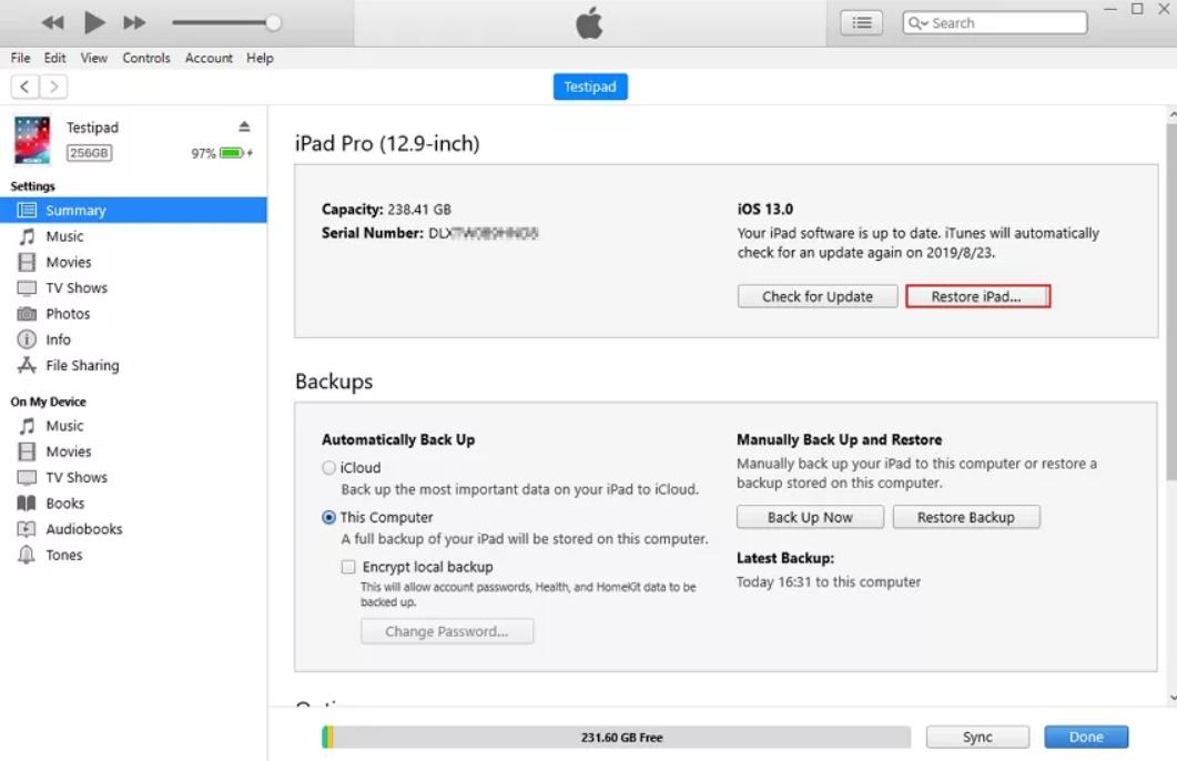 restore ipad by itunes