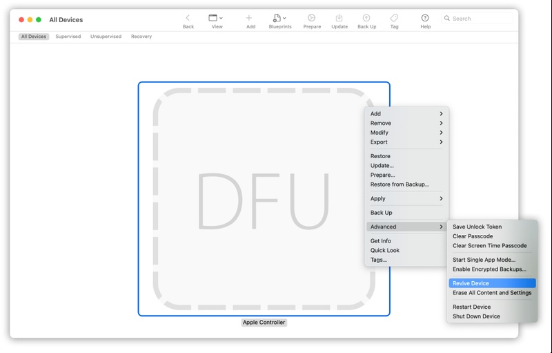 Right Click Dfu Icon to Revive