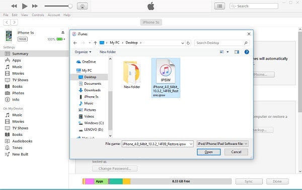 Selecting Ios Ipsw File from Downloads