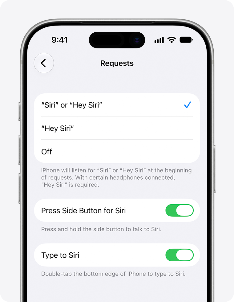 Siri voice activation settings on iPhone.