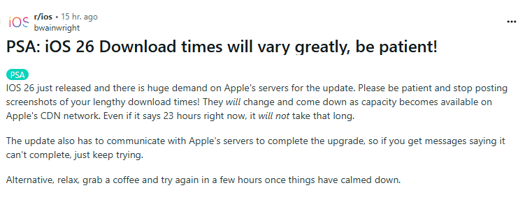 ios 26 taking so long to download