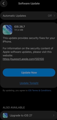 اختيار iOS 27 يعرض iOS 26.7