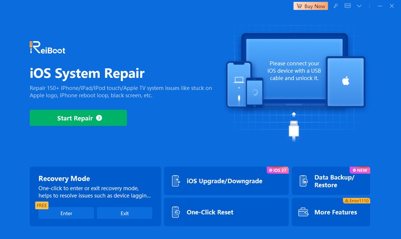 Installazione di ReiBoot e collegamento dell'iPhone tramite USB