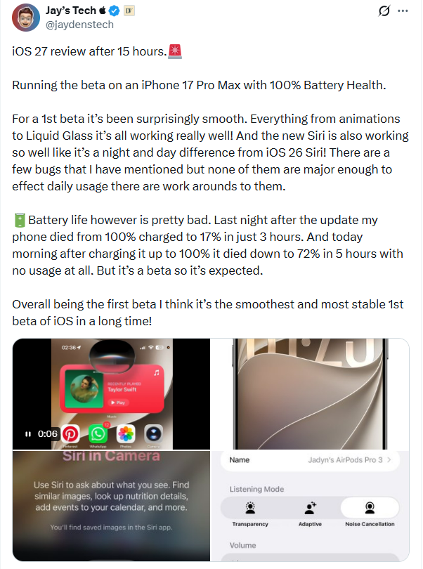 iOS 27 Bewertungen auf X