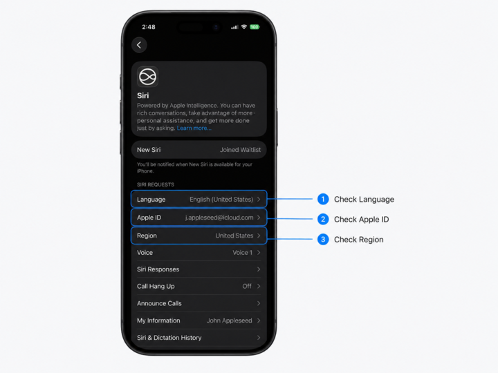 Check region, Apple ID, and Siri language settings for iOS 27 Siri waitlist