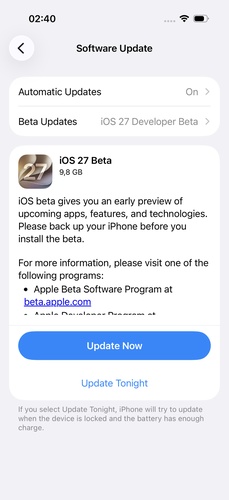 安裝 iOS 27 更新
