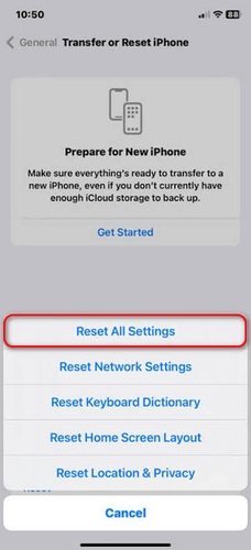 Reset All Settings on Ios 27