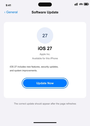 مرر وحدد ترقية iOS 27