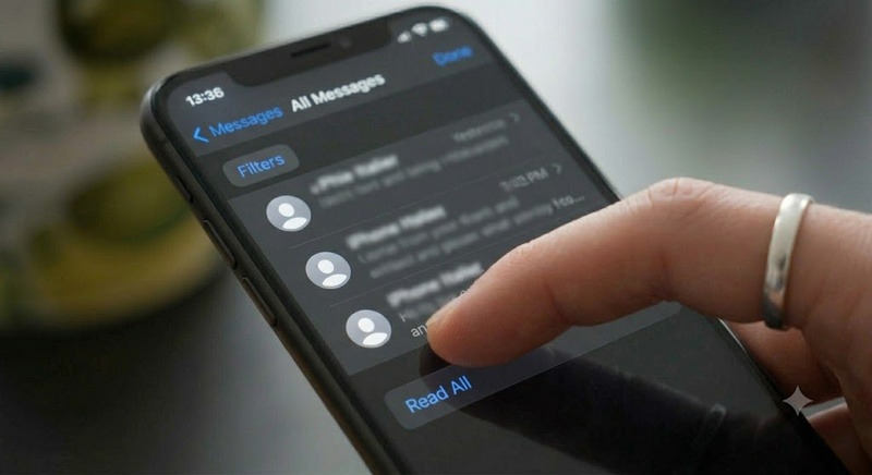 Tap Edit, Select Messages, Read All