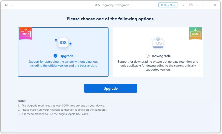 Choose Upgrade Option