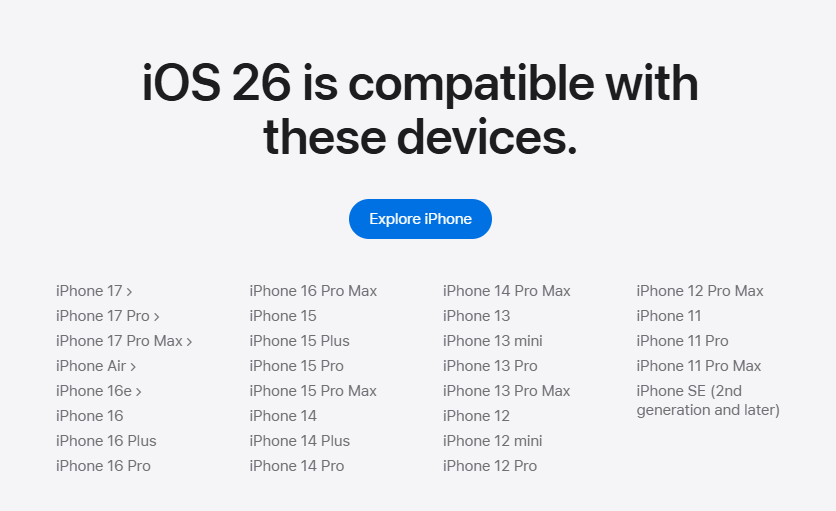 iOS 26 compatible devices