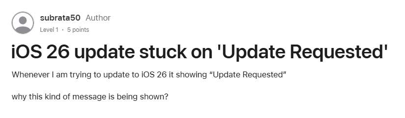 How to fix update requested iOS 26 from apple community