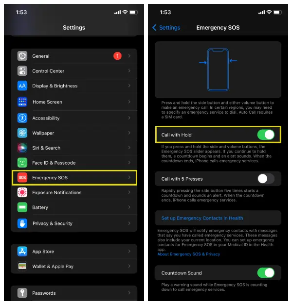 отключение режима sos на iphone 17