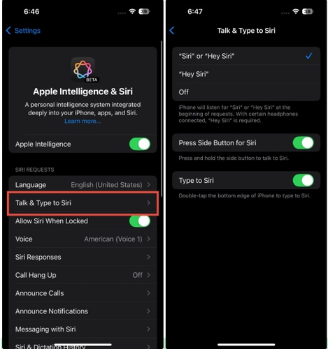 確認 Siri 已開啟